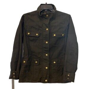 J Crew Field Jacket Womens S Petite Army Green Resin Coated Twill Patch Pockets